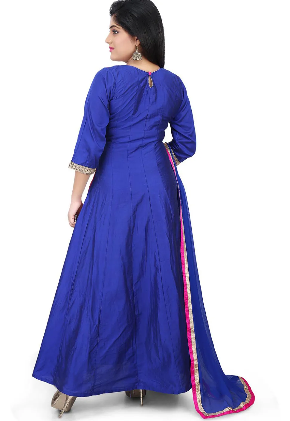 Gota Patti Georgette Abaya Style Suit in Fuchsia and Royal Blue