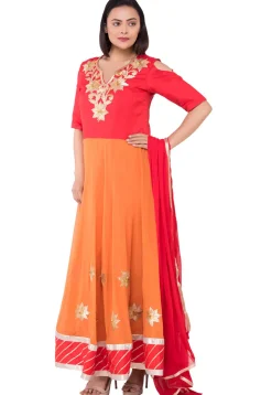 Gota Patti Georgette Abaya Style Suit in Orange and Red