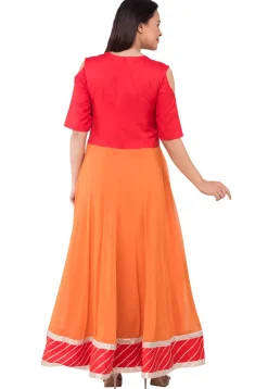Gota Patti Georgette Abaya Style Suit in Orange and Red