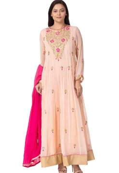 Gota Patti Georgette Abaya Style Suit in Light Peach