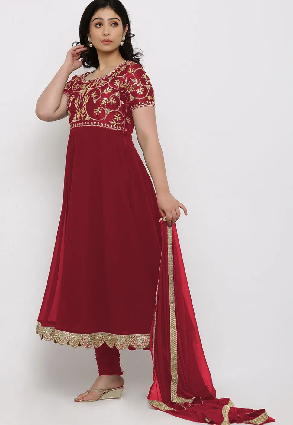 Gota Patti Georgette Anarkali Suit in Maroon