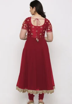 Gota Patti Georgette Anarkali Suit in Maroon