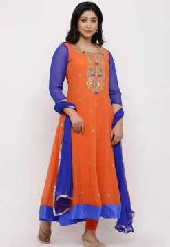 Gota Patti Georgette Anarkali Suit in Orange
