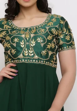 Gota Patti Georgette Anarkali Suit in Dark Green