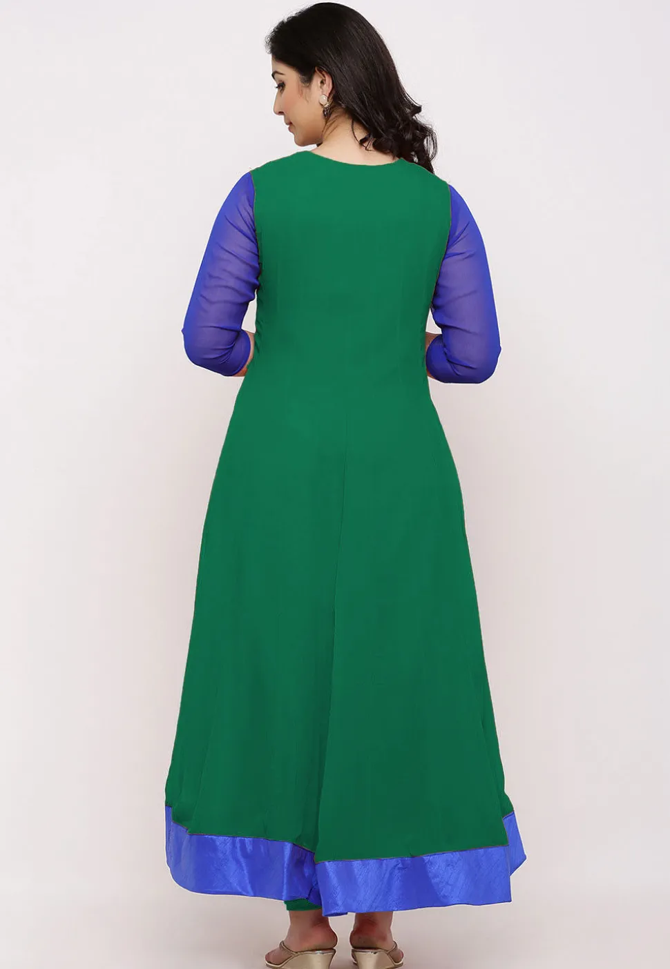 Gota Patti Georgette Anarkali Suit in Teal Green and Royal Blue