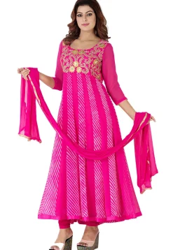 Gota Patti Georgette Anarkali Suit in Fuchsia