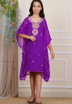 Gota Patti Georgette Kaftan in Purple