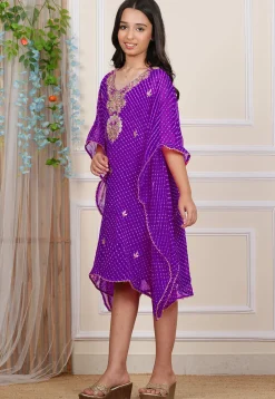 Gota Patti Georgette Kaftan in Purple