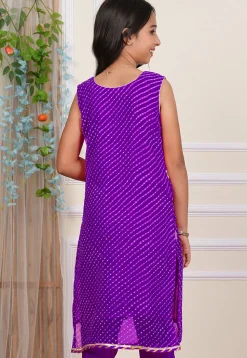 Gota Patti Georgette Straight Kurta in Purple