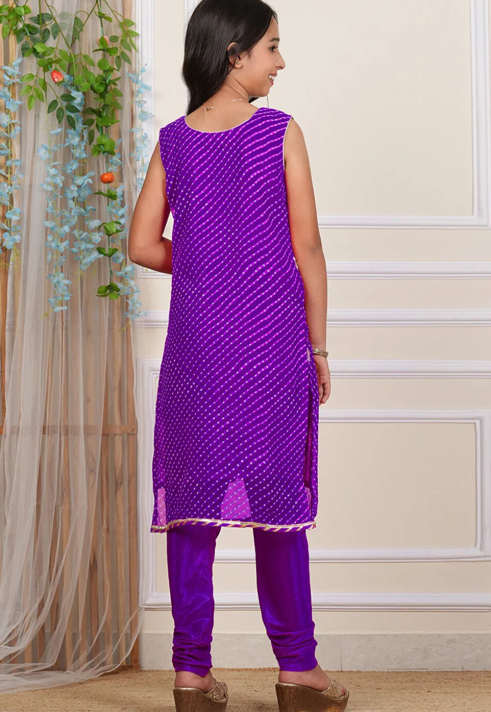 Gota Patti Georgette Straight Suit in Purple