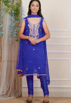 Gota Patti Georgette Straight Suit in Royal Blue