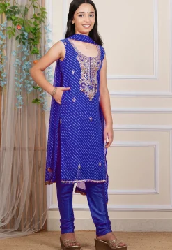 Gota Patti Georgette Straight Suit in Royal Blue