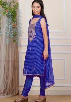 Gota Patti Georgette Straight Suit in Royal Blue