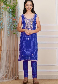 Gota Patti Georgette Straight Kurta Set in Royal Blue