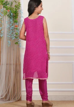 Gota Patti Georgette Straight Kurta Set in Fuchsia
