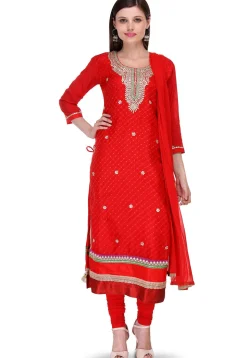 Gota Patti Kota Silk Straight Suit in Red