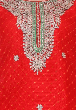 Gota Patti Kota Silk Straight Suit in Red