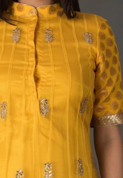 Gota Patti Net Anarkali Suit in Mustard