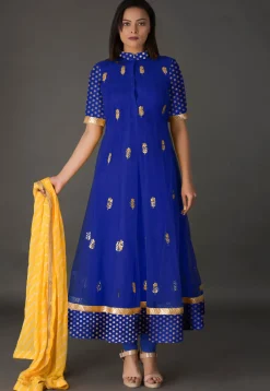 Gota Patti Net Anarkali Suit in Royal Blue