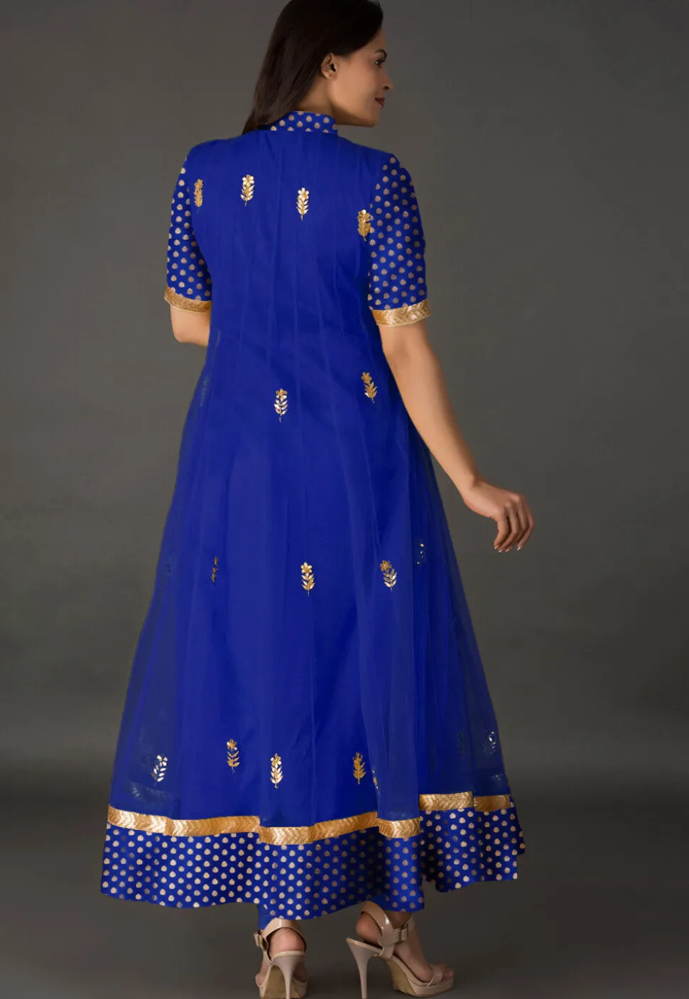 Gota Patti Net Anarkali Suit in Royal Blue