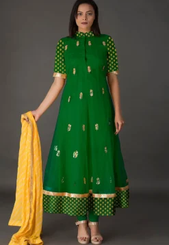 Gota Patti Net Anarkali Suit in Green