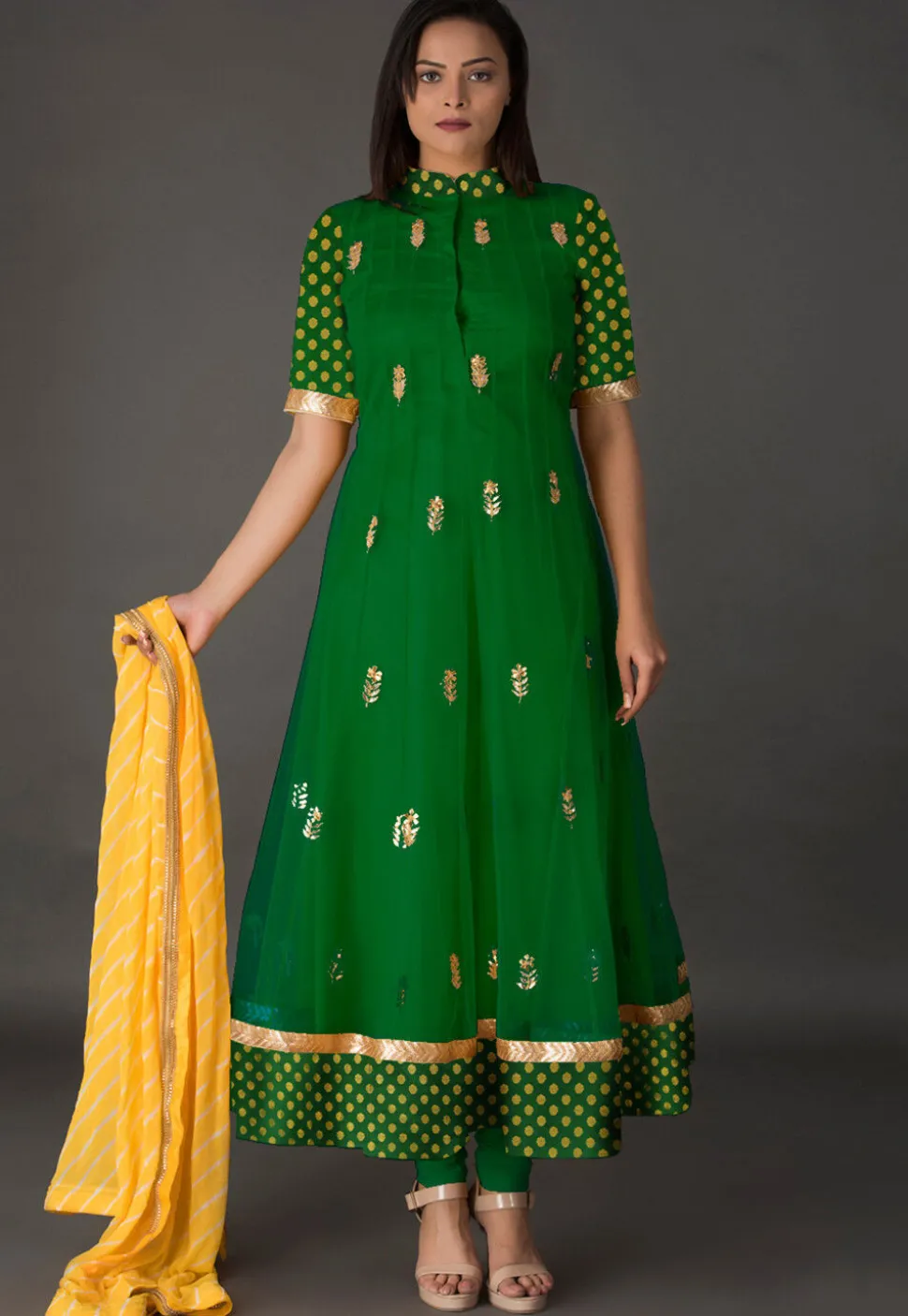 Gota Patti Net Anarkali Suit in Green