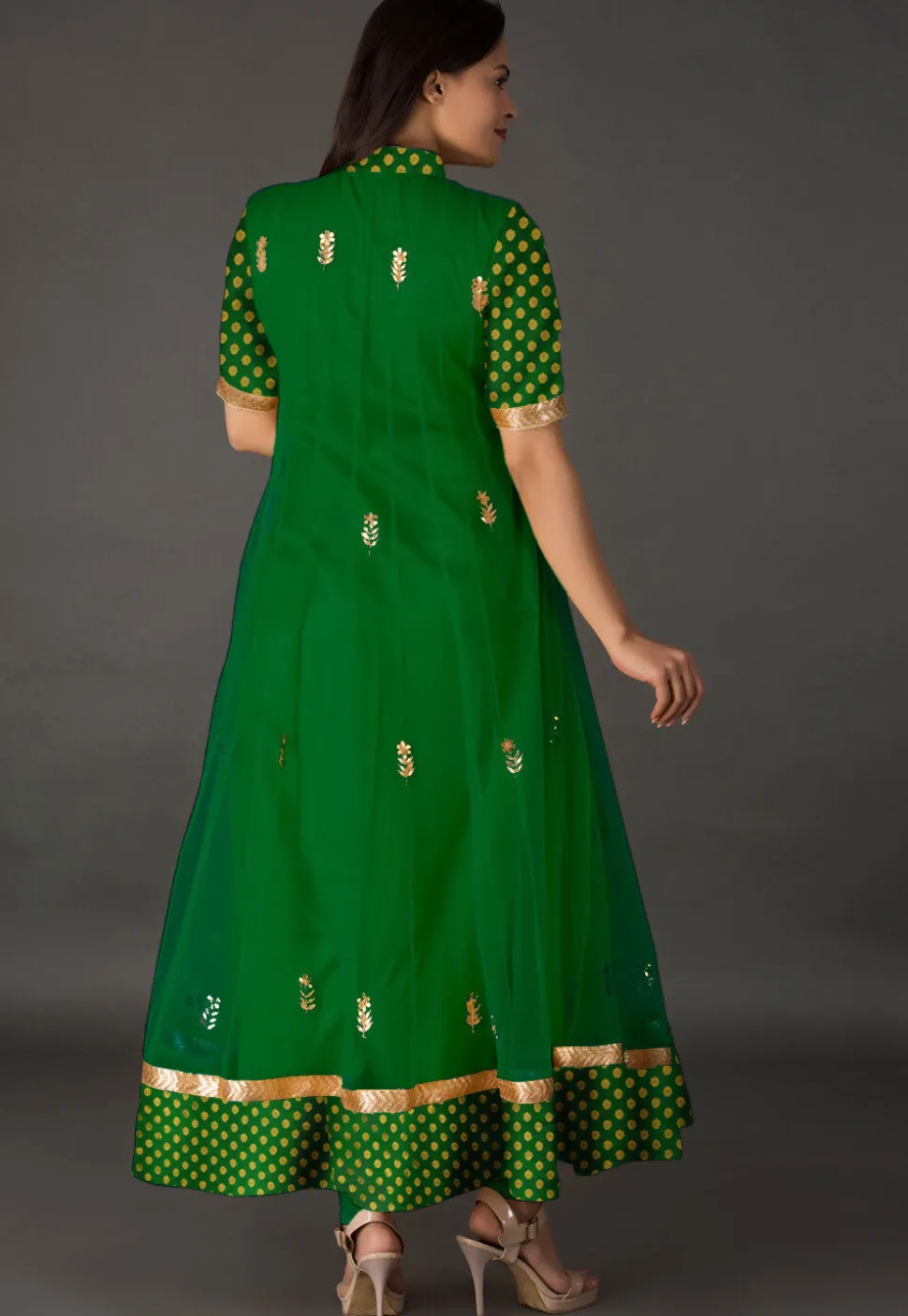 Gota Patti Net Anarkali Suit in Green