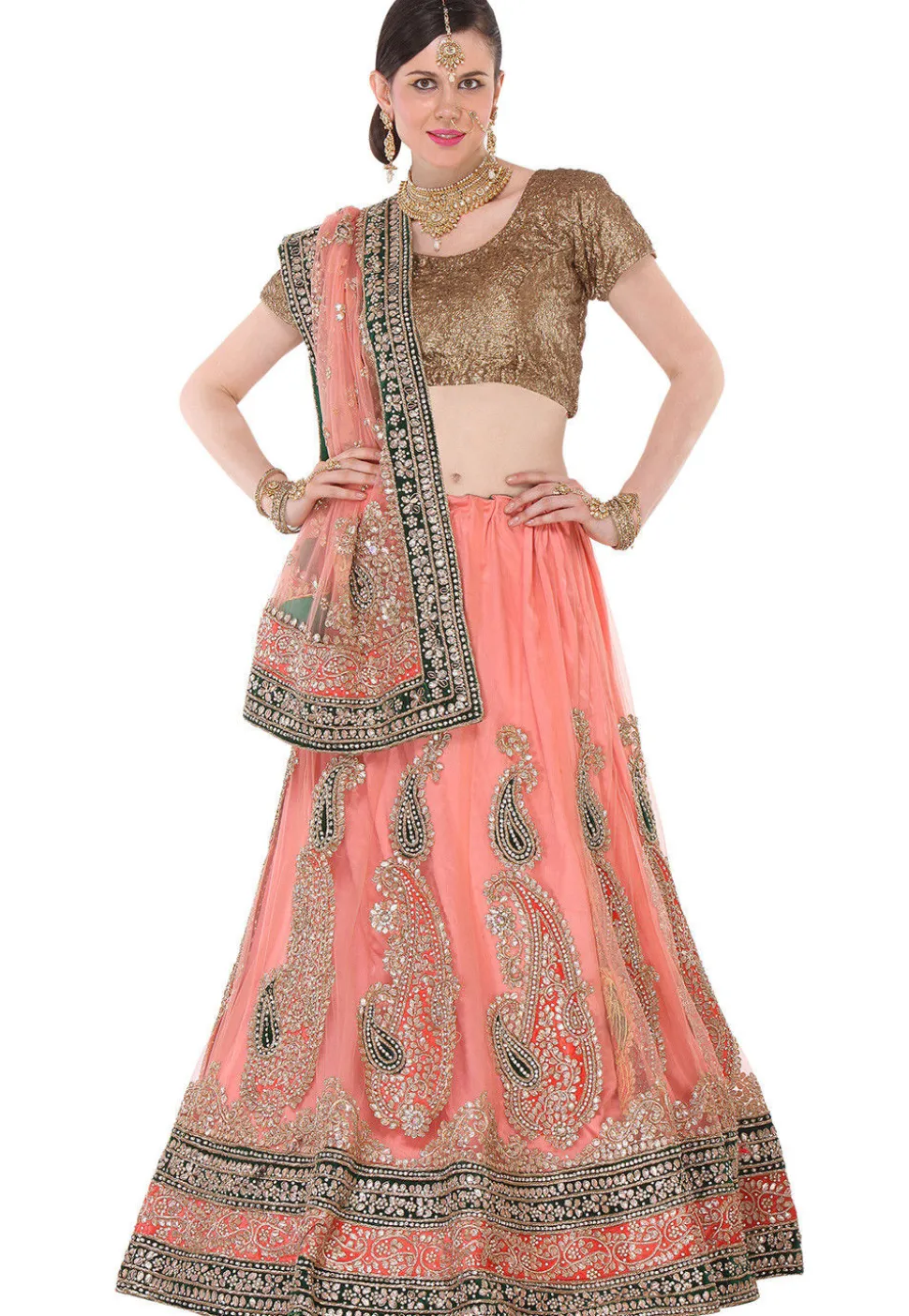 Gota Patti Net Circular Lehenga in Peach