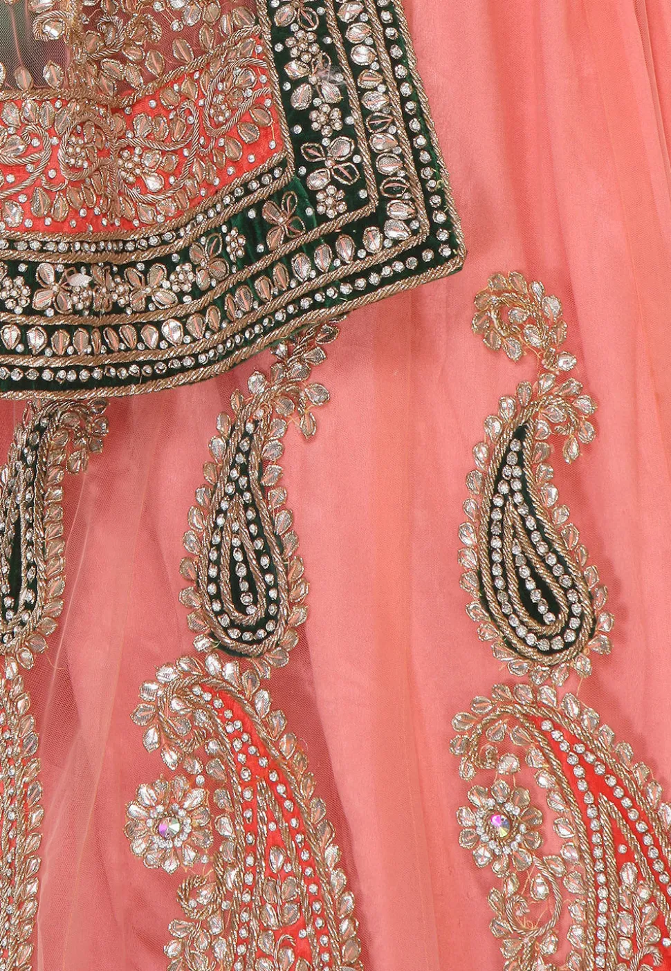 Gota Patti Net Circular Lehenga in Peach