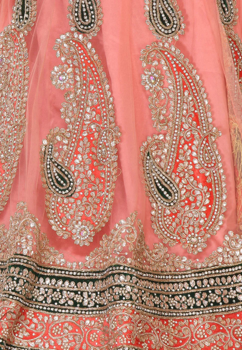 Gota Patti Net Circular Lehenga in Peach