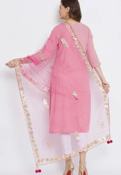 Gota Patti Net Dupatta in Pink