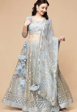 Gota Patti Net Lehenga in Sky Blue