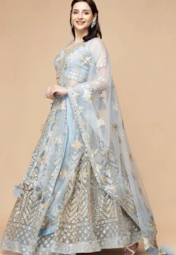 Gota Patti Net Lehenga in Sky Blue