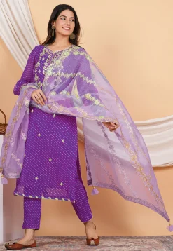 Gota Patti Organza Dupatta in Light Purple