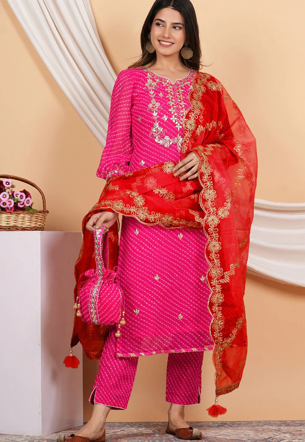 Gota Patti Organza Dupatta in Red