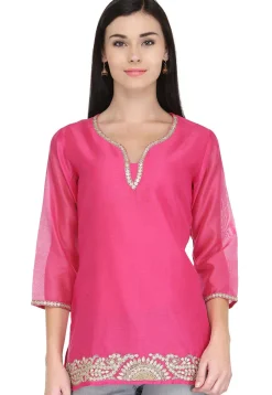 Gota Patti Pure Chanderi Kurti in Pink