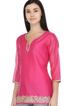 Gota Patti Pure Chanderi Kurti in Pink