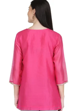 Gota Patti Pure Chanderi Kurti in Pink