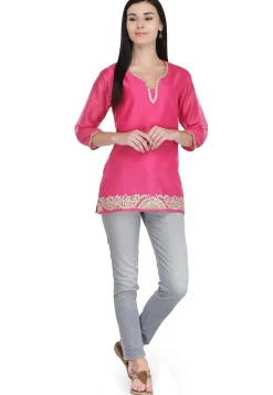 Gota Patti Pure Chanderi Kurti in Pink