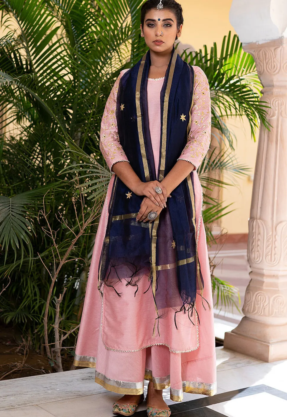 Gota Patti Pure Cotton Silk Lehenga in Pink