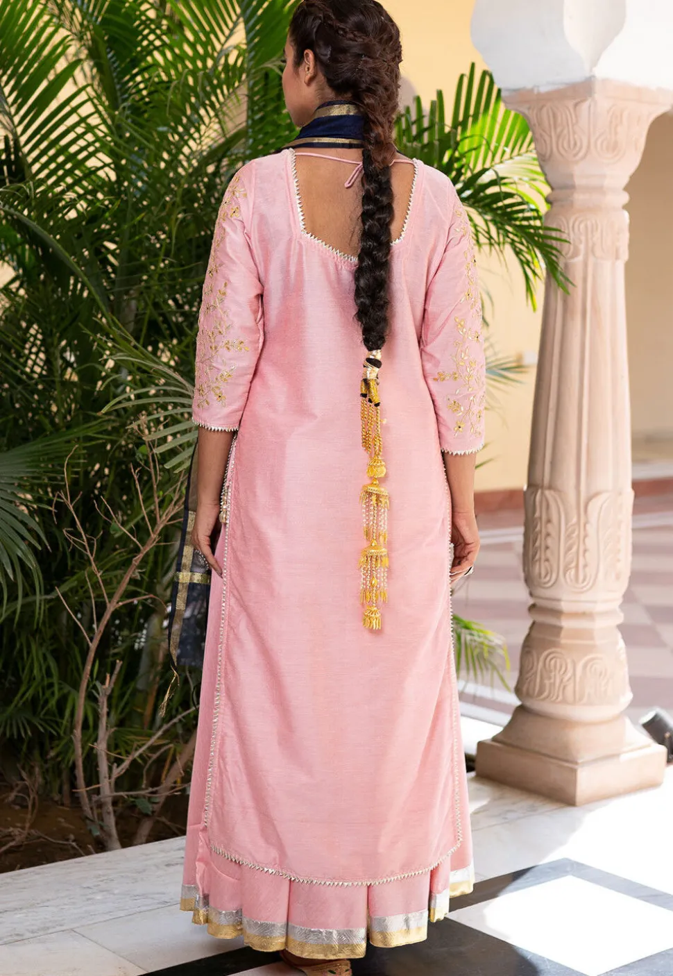 Gota Patti Pure Cotton Silk Lehenga in Pink