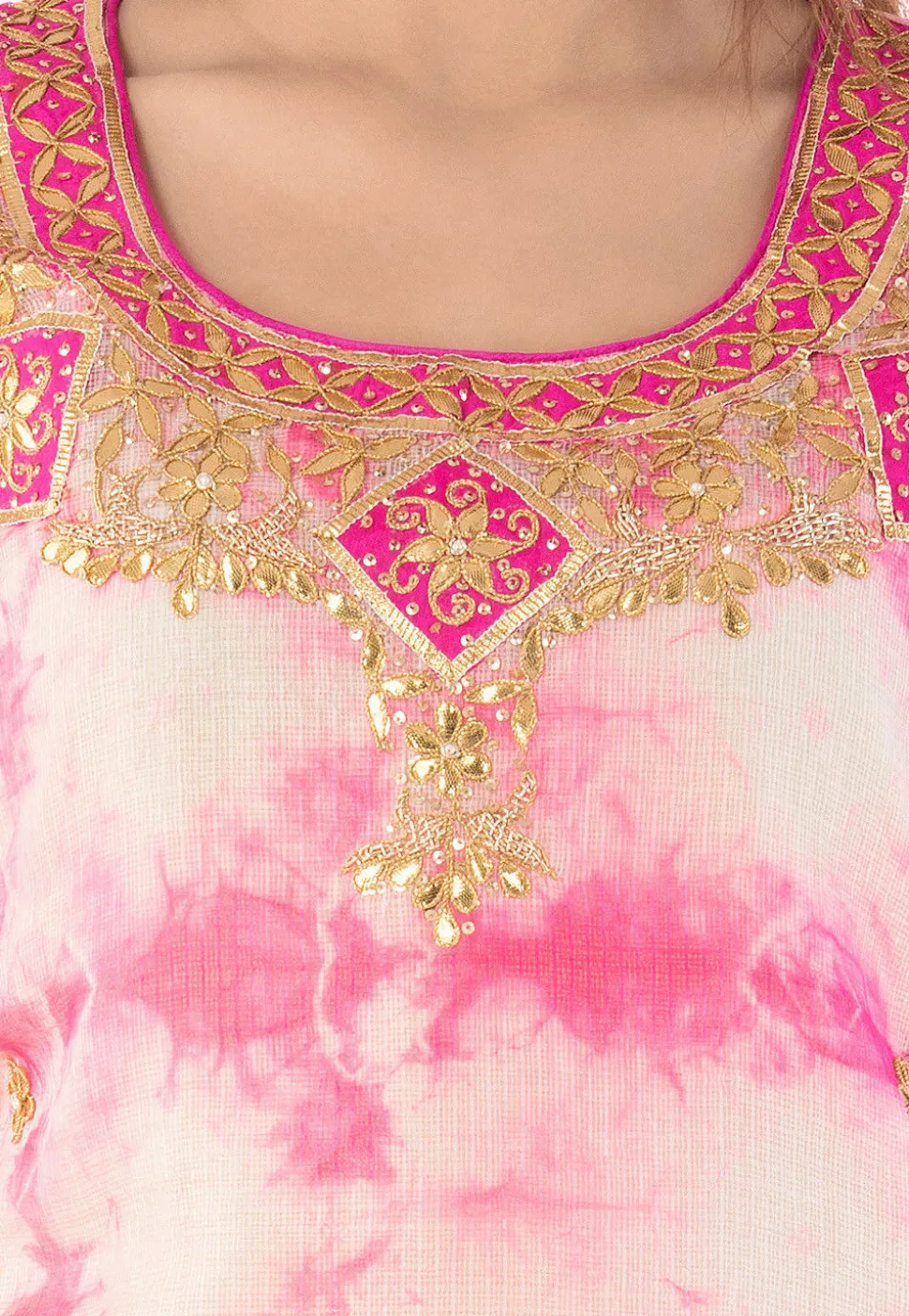 Gota Patti Pure Kota Silk Straight Suit in Pink