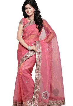 Gota Patti Pure Kota Tissue Saree in Pink