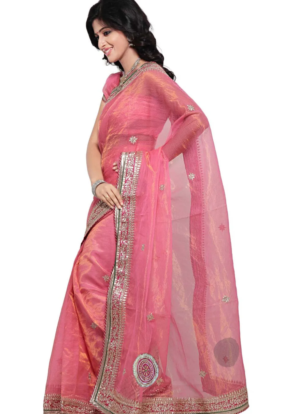 Gota Patti Pure Kota Tissue Saree in Pink
