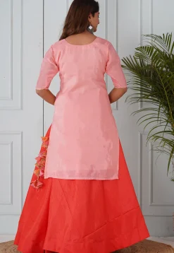 Gota Patti Uppada Silk Straight Kurta Set in Peach