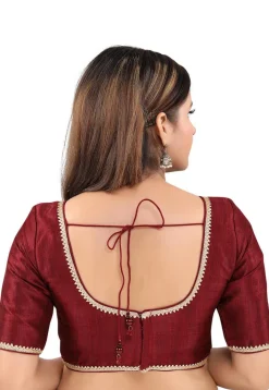 Gota Work Art Silk Blouse in Maroon