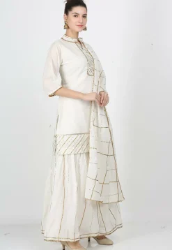 Gota Work Chanderi Cotton Pakistani Suit in Off White