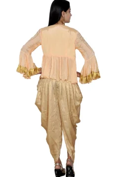 Gota Work Chinon Chiffon Peplum Style Top in Peach