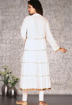Gota Work Cotton Rayon Anarkali Kurta in White
