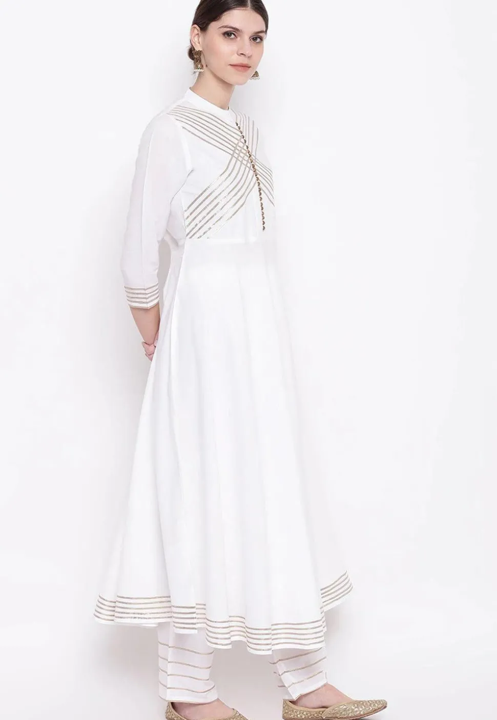 Gota Work Rayon Anarkali Suit in White